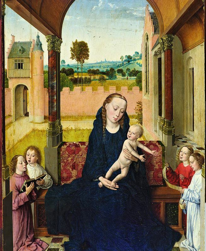 La Vergine con il Bambino e angeli in una loggia - Dirk Bouts