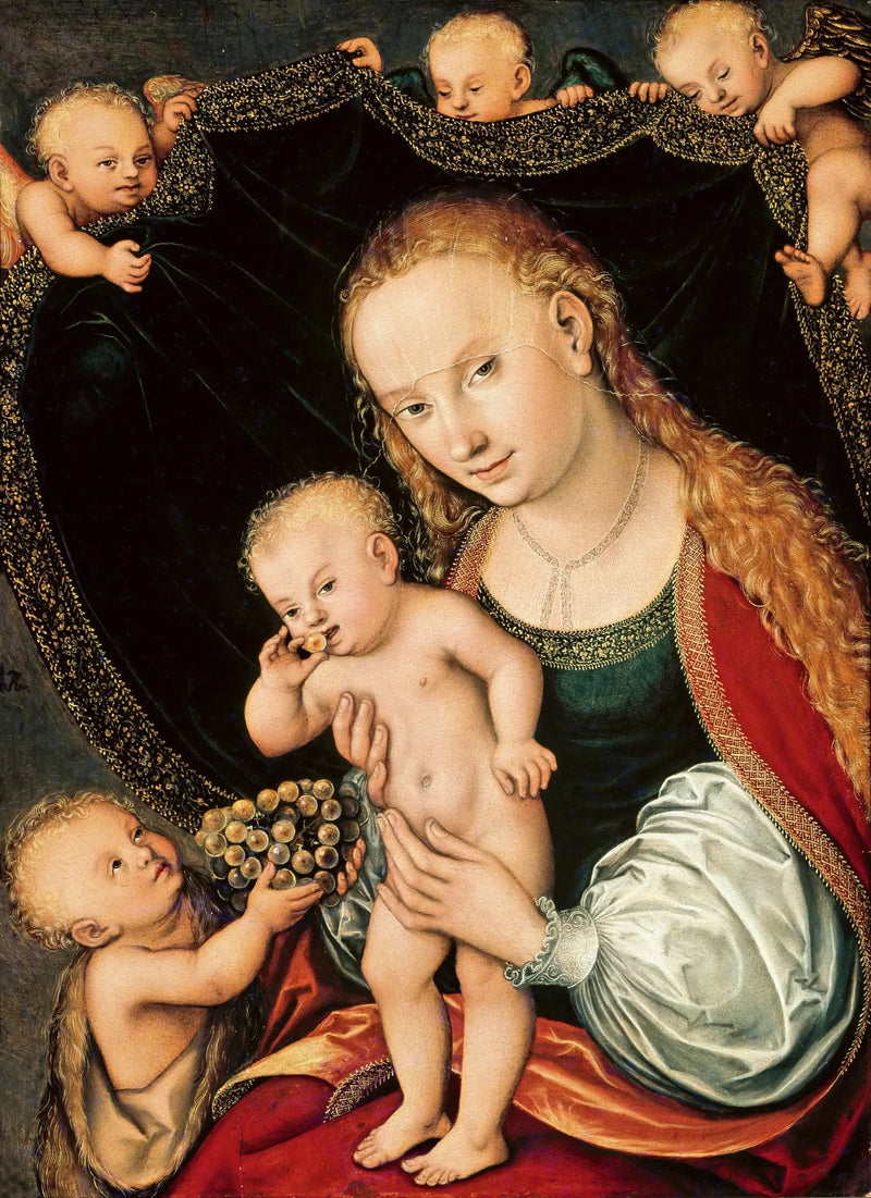 La Vergine con il Bambino e il piccolo Giovanni Battista e angeli - Lucas Cranach il Vecchio