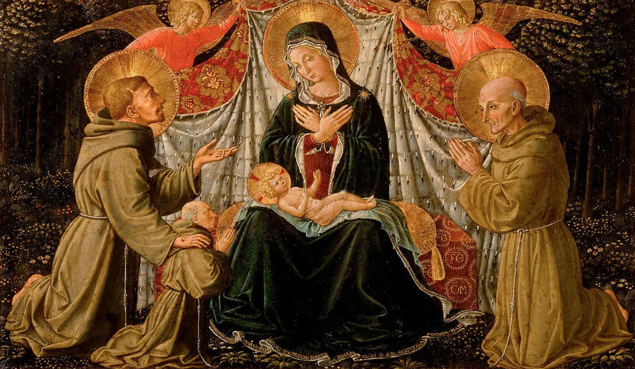 La Vergine con il Bambino, san Francesco e il donatore Padre Jacopo da Montefalco (a sinistra) e san Bernardo di Siena (a destra) - Benozzo Gozzoli