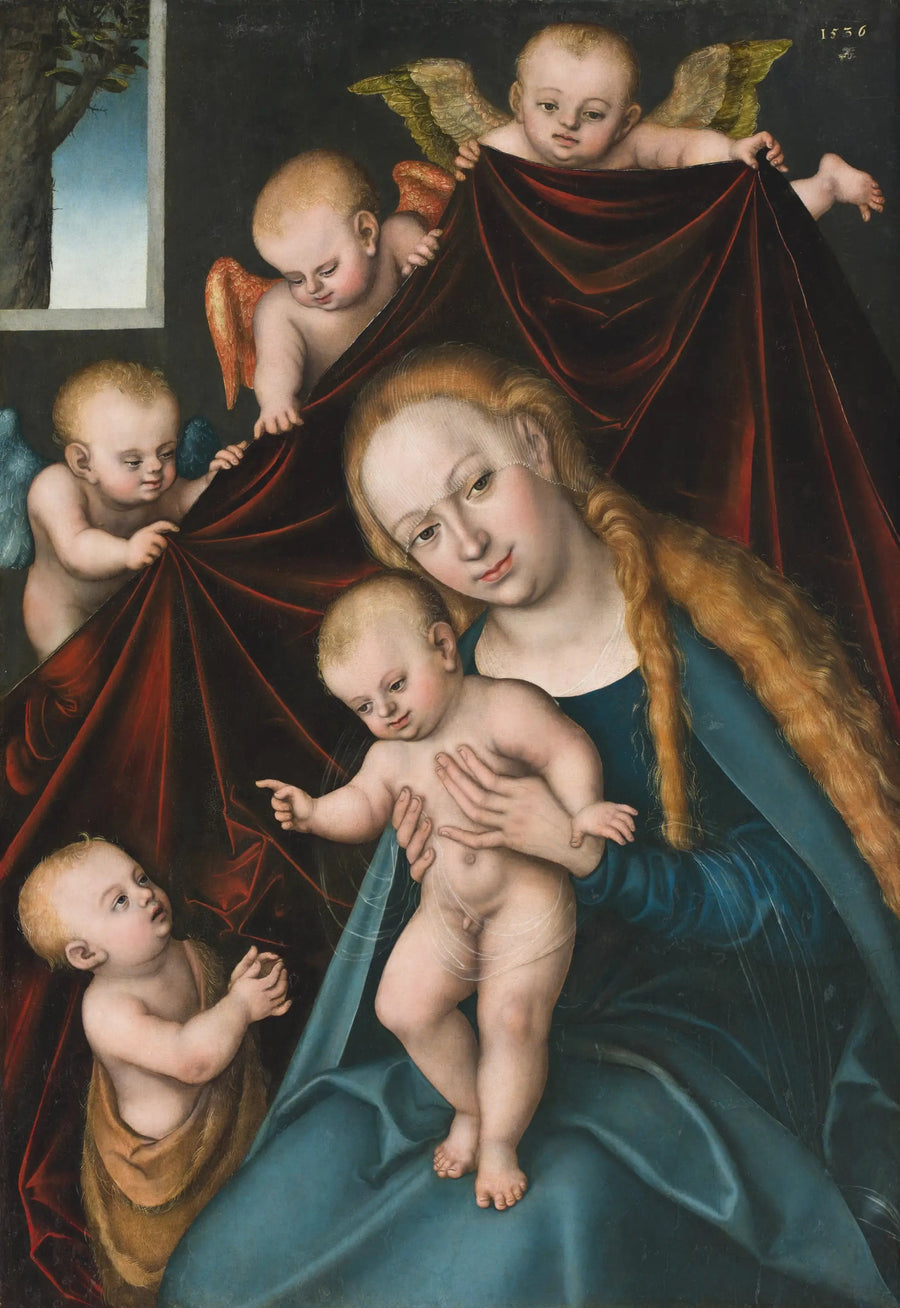 La Vergine con il Bambino e san Giovanni Battista bambino e angeli - Lucas Cranach il Vecchio