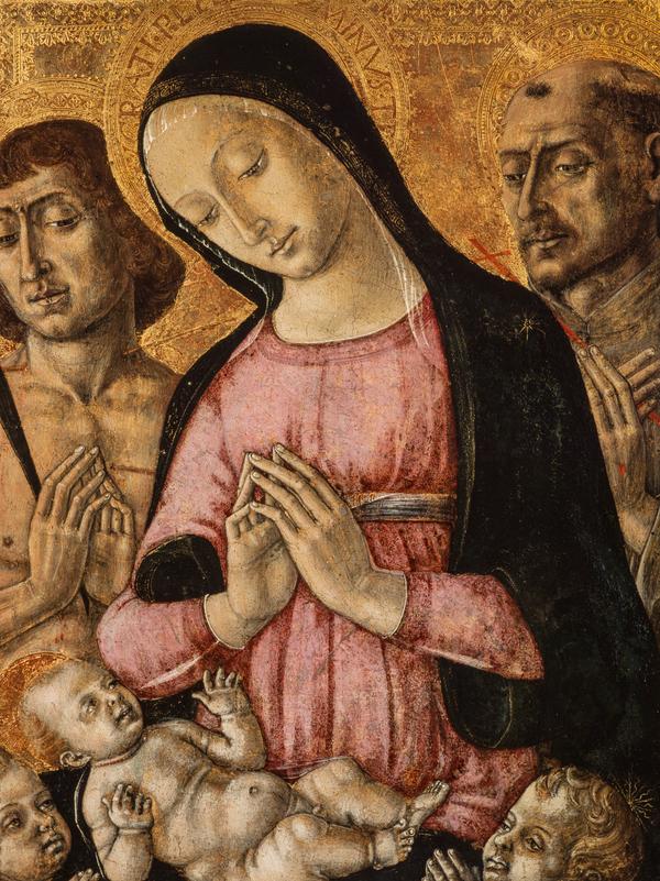 La Vergine con il Bambino con san Sebastiano, san Francesco e angeli - Matteo di Giovanni