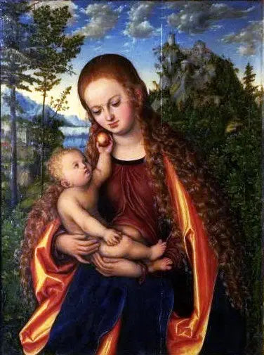 La Vergine con il Bambino in un paesaggio suntuoso - Lucas Cranach il Vecchio
