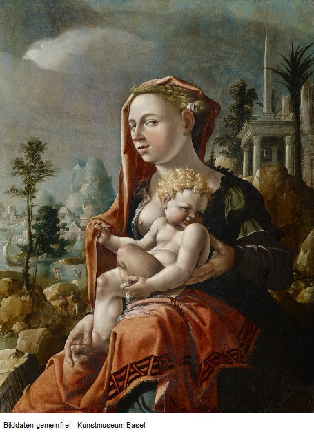 La Vierge à l'Enfant devant un paysage - Maarten van Heemskerck image 1 reproduction artisanale de tableau