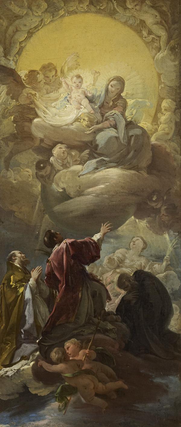 La Vergine con il Bambino in gloria che appare a san Stefano e ad altri tre santi - Corrado Giaquinto