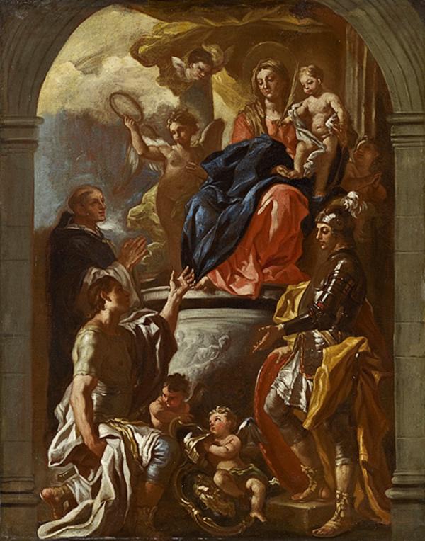 La Vergine con il Bambino in trono con san Pietro martire e due santi guerrieri - Francesco Solimena
