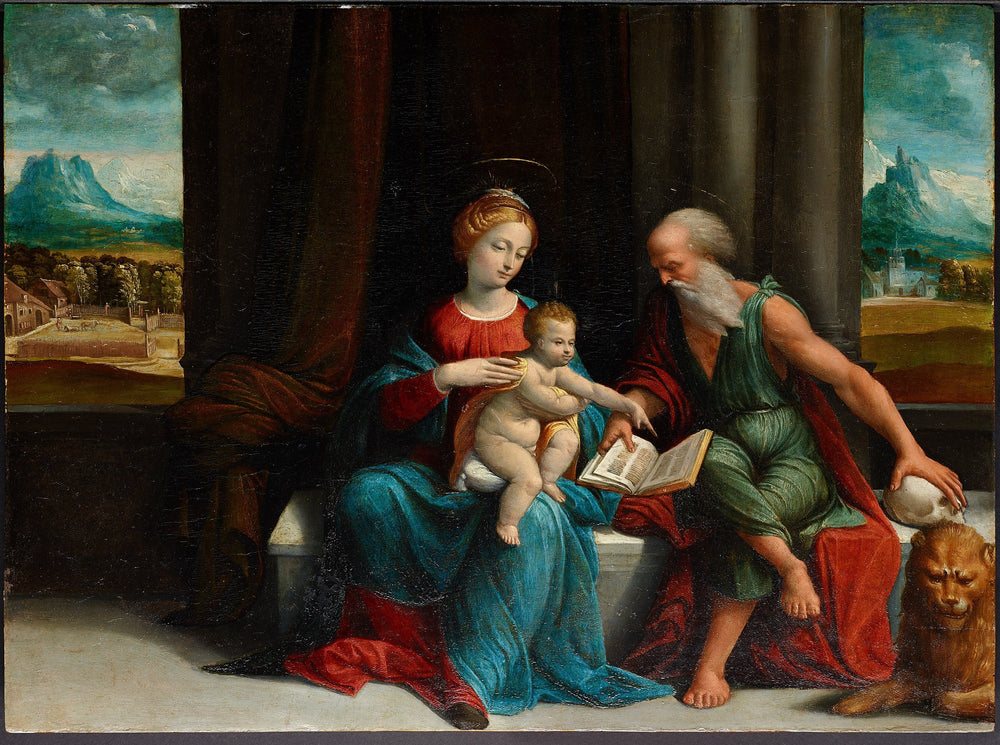 La Vierge à l'Enfant et saint Jérôme - Benvenuto Tisi image 1 tableau peint à l’huile sur toile