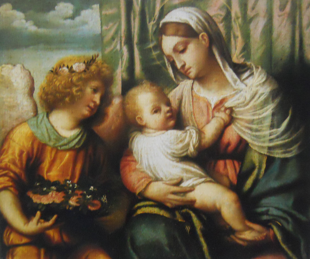 La Vierge à l'Enfant et un ange - Alessandro Bonvicino image 1 reproduction réalisée par Alpha Reproduction