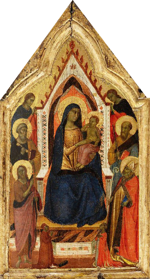 La Vergine con il Bambino trônante, affiancata dai santi Giovanni Battista, Pietro, Paolo e Zénobe (?) e da due angeli, sotto di loro due donatori - Taddeo Gaddi