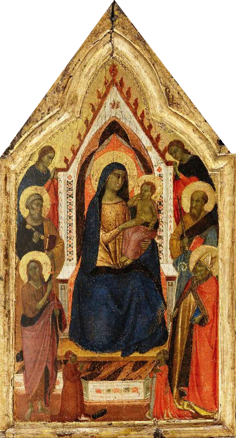 La Vergine con il Bambino trônante, affiancata dai santi Giovanni Battista, Pietro, Paolo e Zénobe (?) e da due angeli, sotto di loro due donatori - Taddeo Gaddi