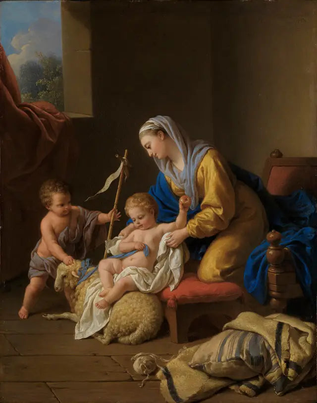 La Vierge amuse l’enfant Jésus le petit Saint Jean avec un mouton - Louis Jean François Lagrenée - Alpha Reproduction