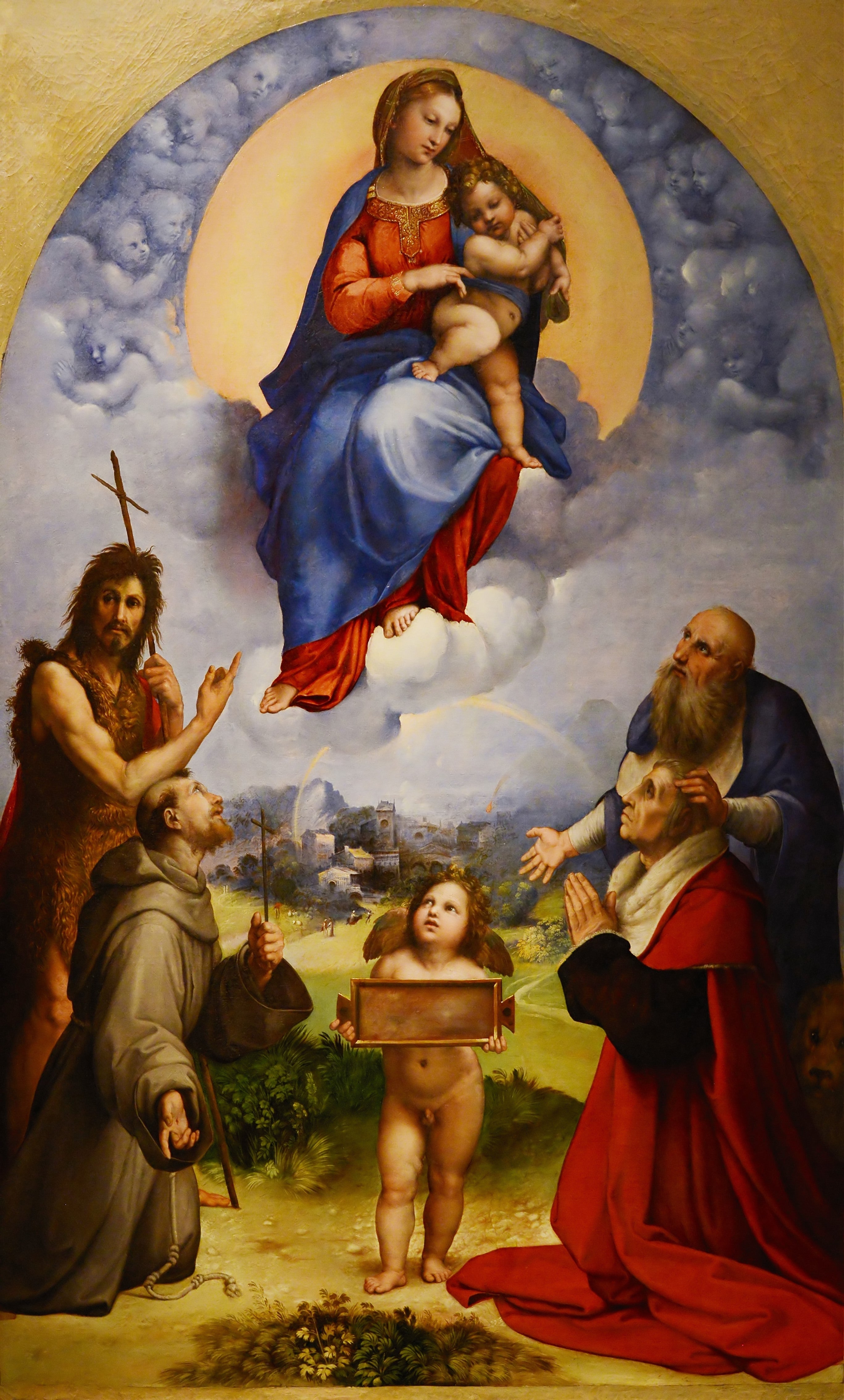 Reproduction du tableau « La Vierge de Foligno - Raphaël Sanzio » par Alpha Reproduction en peinture à l’huile