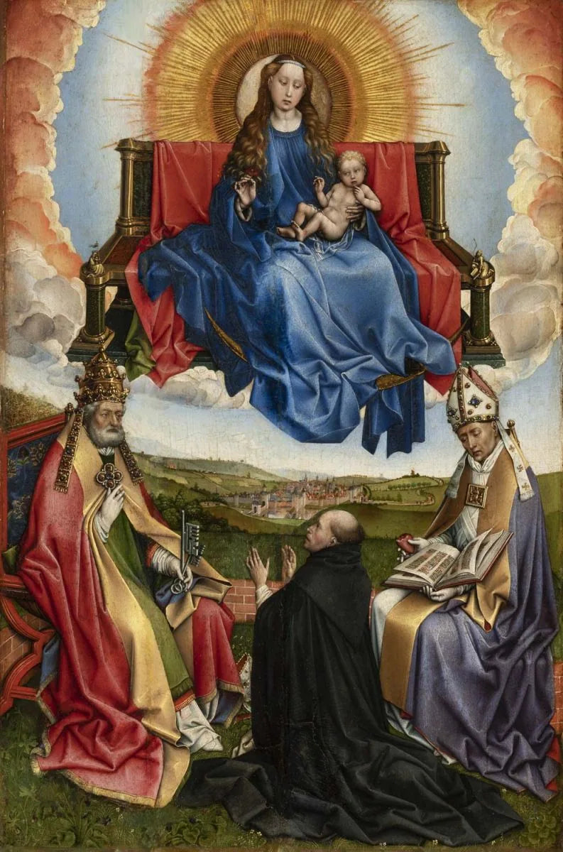 La Vergine in gloria tra san Pietro e san Agostino venerata da un donatore - Robert Campin