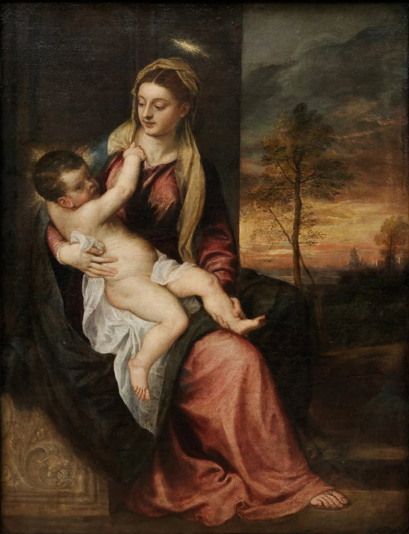 La Vergine e il Bambino in un paesaggio serale - Titian