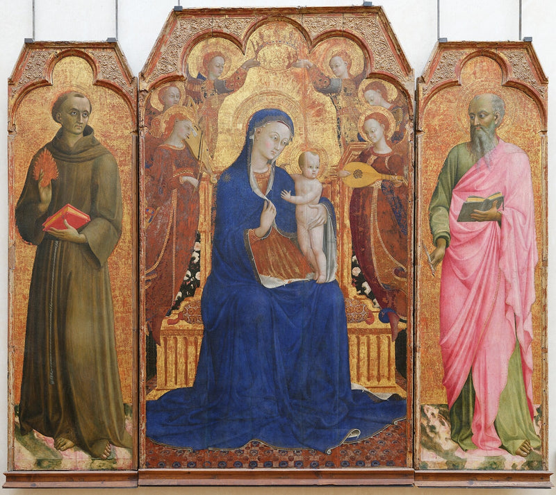 La Vierge e l'Enfant circondati da angeli, Sant'Antonio di Padova e San Giovanni Evangelista - Stefano di Giovanni (Sassetta)