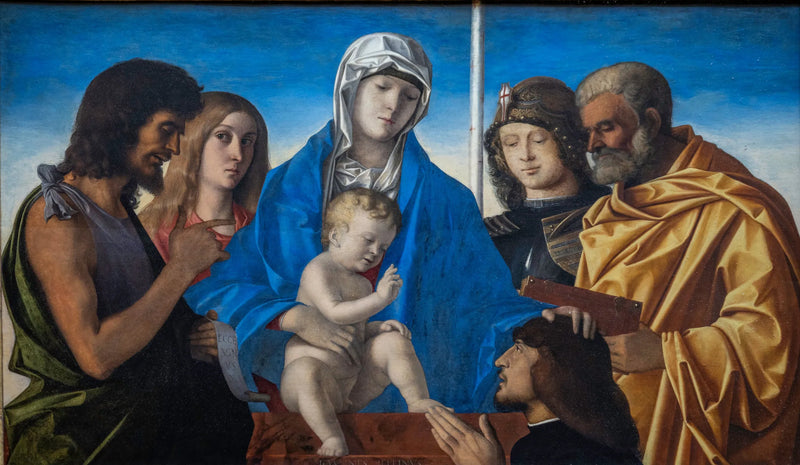 La Vergine e il Bambino circondati da san Giovanni Battista, santa Maria Maddalena, san Giorgio, san Pietro e un donatore - Giovanni Bellini