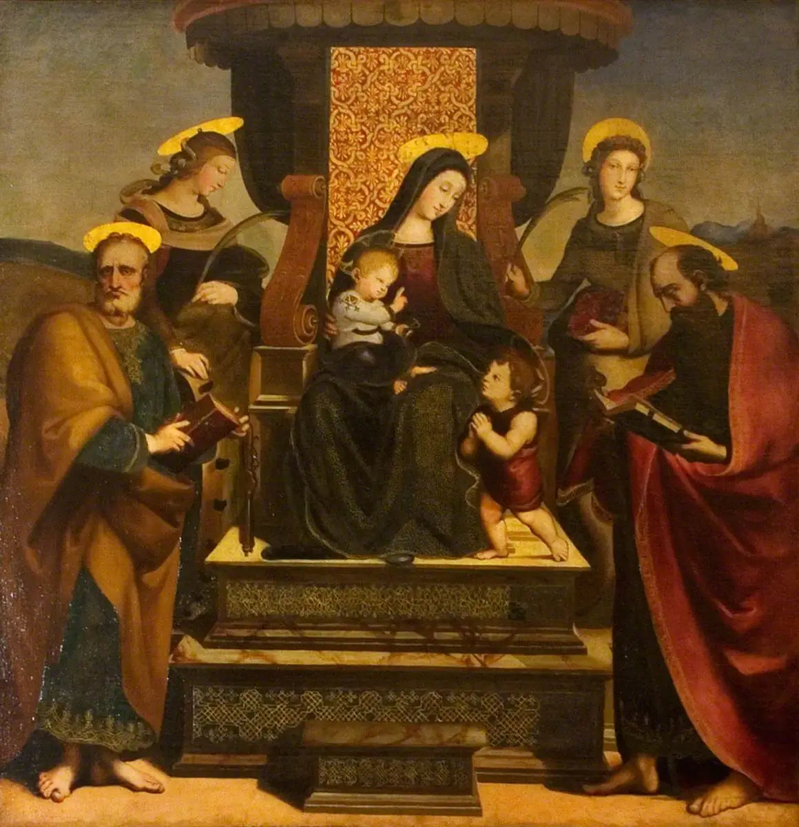 Reproduction du tableau « La Vierge et l'Enfant trônant avec des saints - Raphaël Sanzio » par Alpha Reproduction en peinture à l’huile