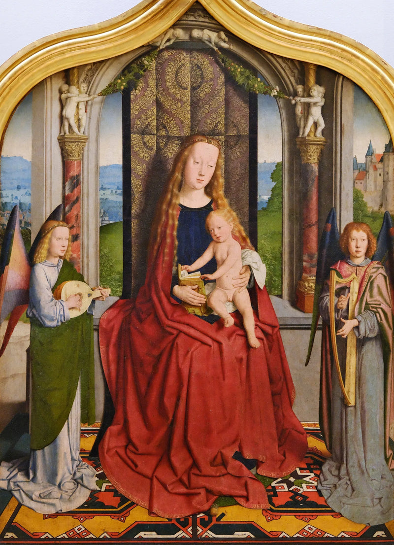 La Vierge e l'Enfant trônant en reine du ciel, entre deux anges musiciens - Gérard David