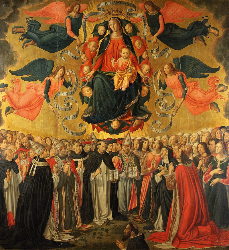 La Vierge Marie con il Bambino Gesù in gloria, adorata dagli angeli, dai santi, dalle preghiere e da un donatore. - Cosimo Rosselli