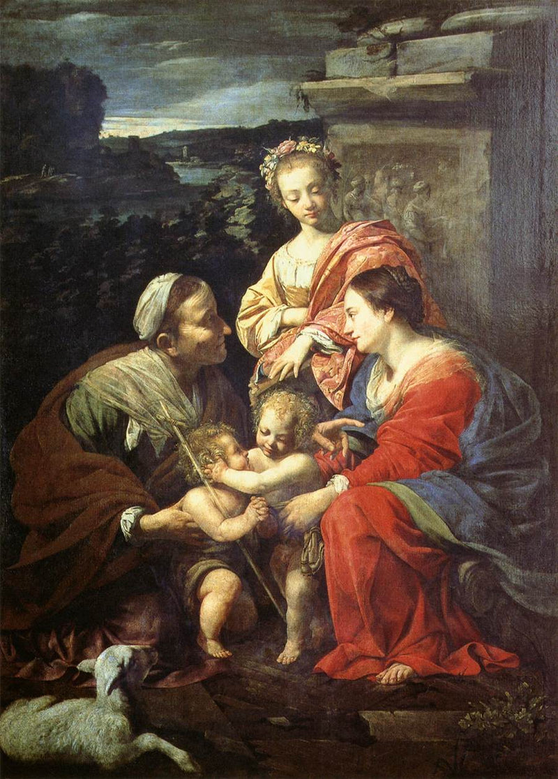 La Vergine Maria e il Bambino Gesù con Santa Elisabetta, San Giovanni Battista e Santa Caterina - Simon Vouet