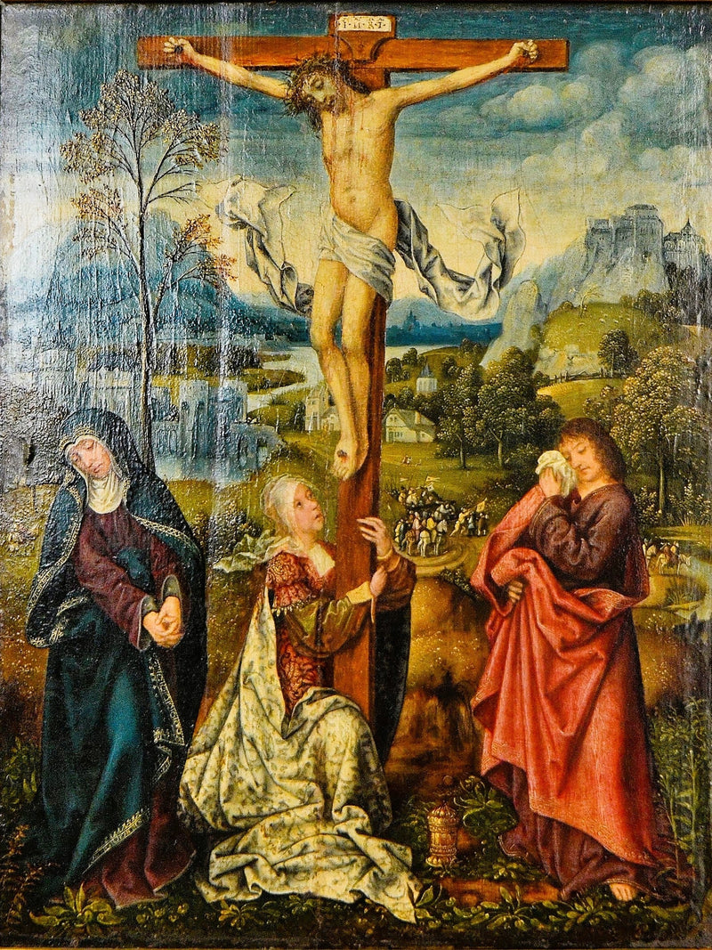 La Vergine, Maria Maddalena e san Giovanni ai piedi della Croce - Quentin Metsys