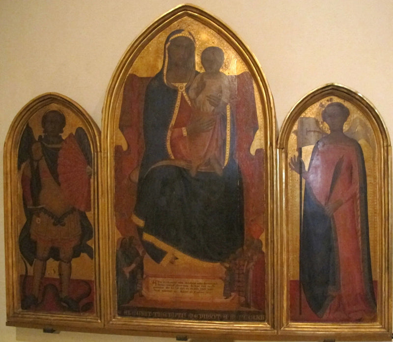 La Vergine Maria sul suo trono, circondata da donatori e santi. - Allegretto Nuzi