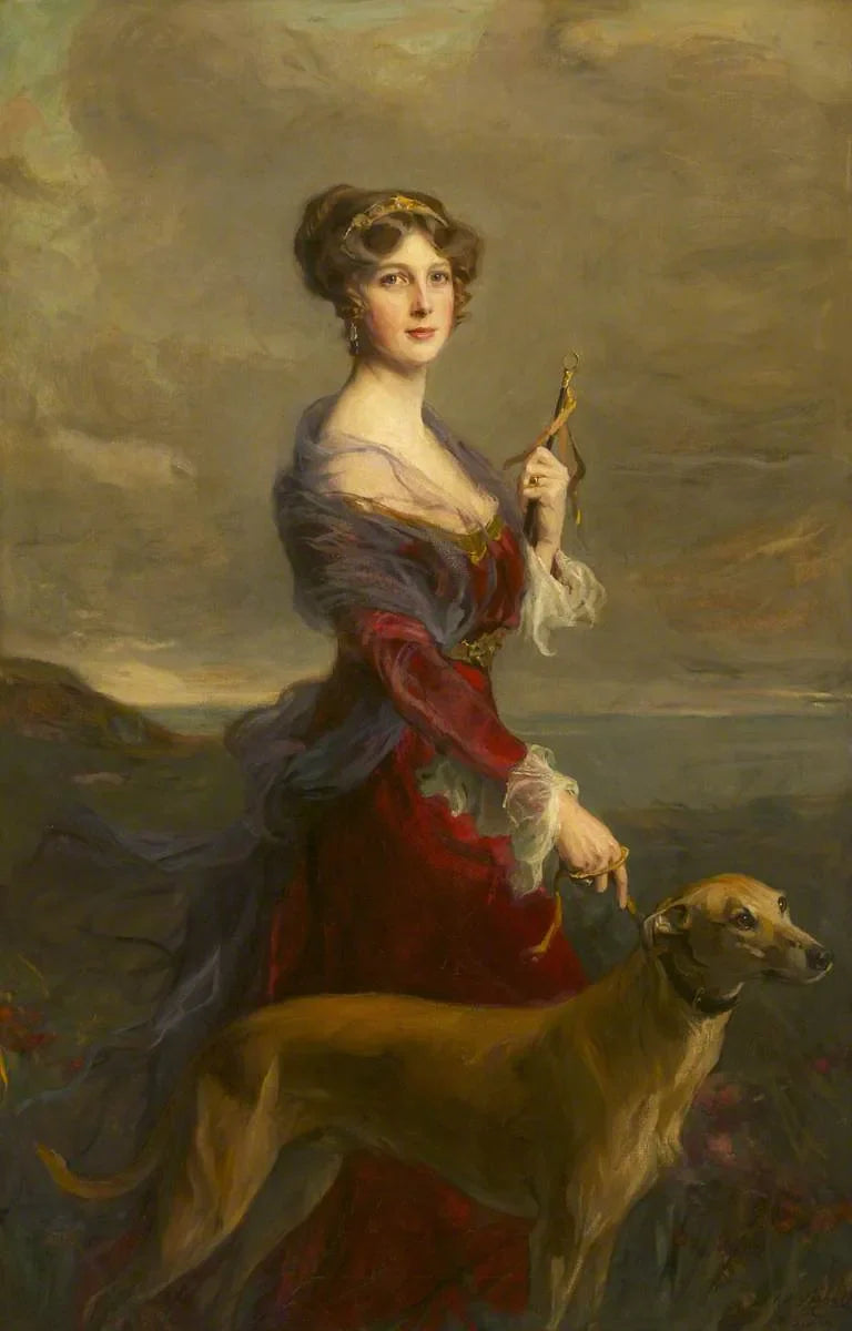 Lady Edith Helen Chaplin, marchesa di Londonderry (1878-1959), con il suo cane preferito, Fly. - Philip de Laszlo