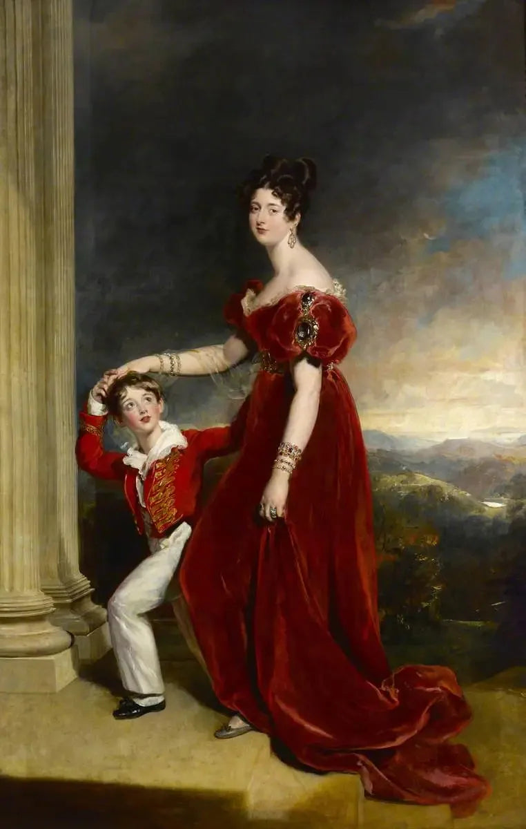 Lady Frances Anne Emily Vane-Tempest, marquise de Londonderry (1800-1865) et son fils George Henry Robert Charles William Vane-Tempest, vicomte Seaham, plus tard 5e marquis de Londonderry (1821-1884) - Thomas Lawrence image 1 copie peinte à la main à l’huile