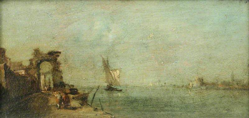 Laguna di Capriccio con un arco in rovina - Francesco Guardi