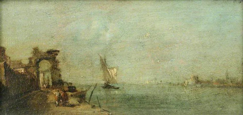 Laguna di Capriccio con un arco in rovina - Francesco Guardi