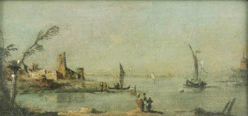 Laguna di Capriccio con una chiesa - Francesco Guardi