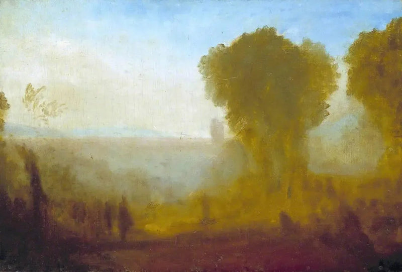 Paesaggio con Torre, Alberi e Figure; probabilmente Arcueil vicino a Parigi - J. M. W. Turner