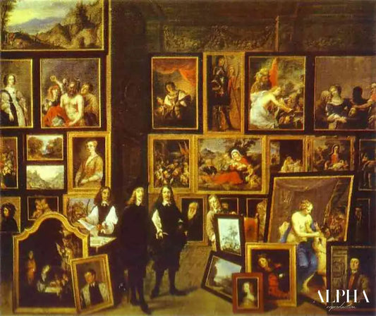 L'archiduc Léopold Wilhelm dans sa pinacothèque, avec l'artiste et d'autres personnages - David The Younger Teniers - Reproductions de tableaux et peintures haut de gamme