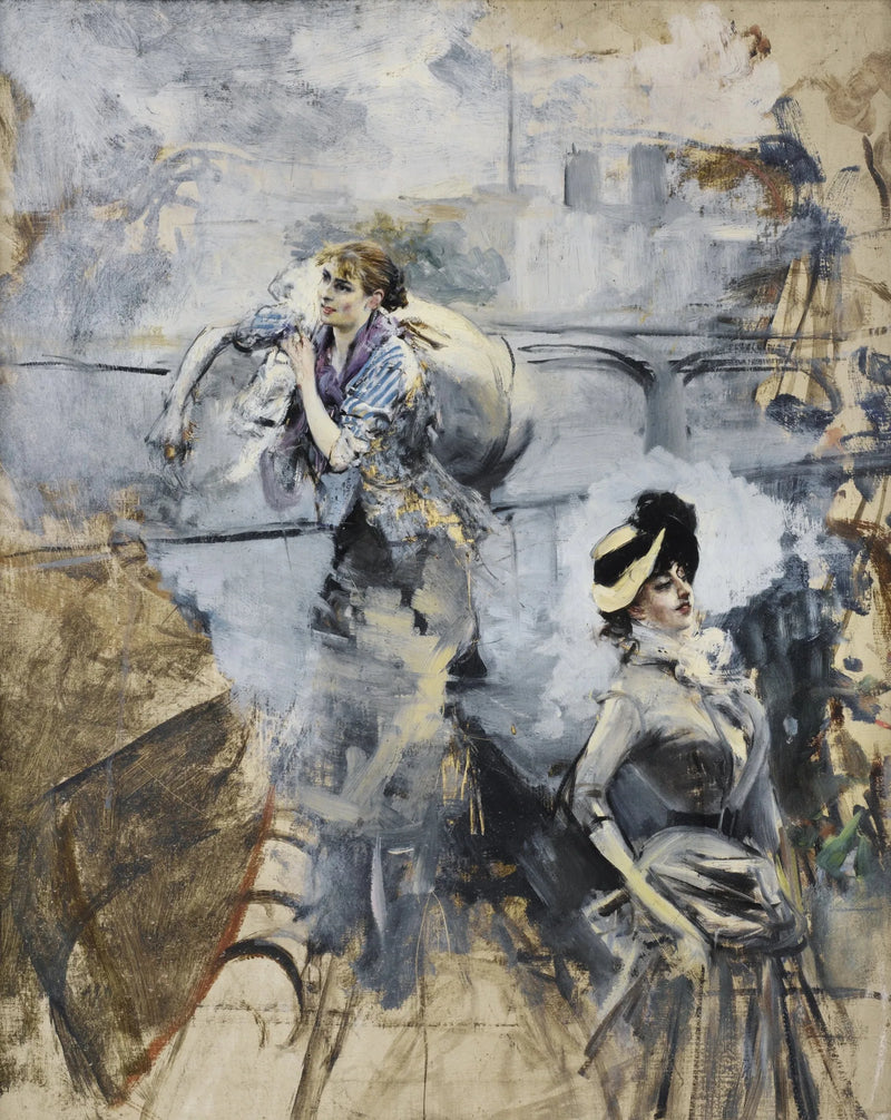 Lavandière e giovane bruna sul fiume Senna, Parigi - Giovanni Boldini