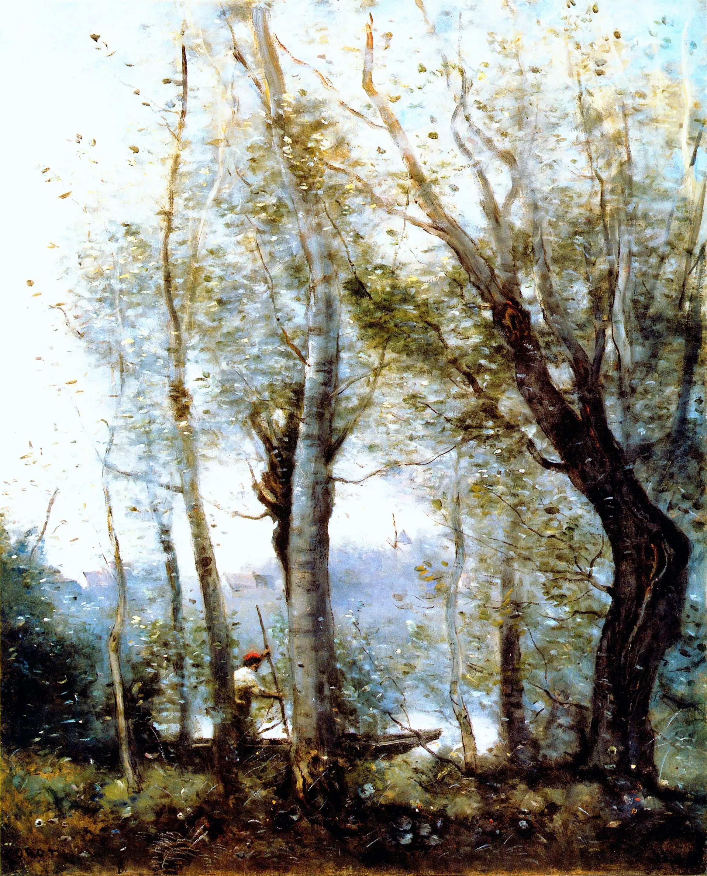 Le Batelier passant derrière les arbres de la rive - Jean-Baptiste Camille Corot - Alpha Reproduction