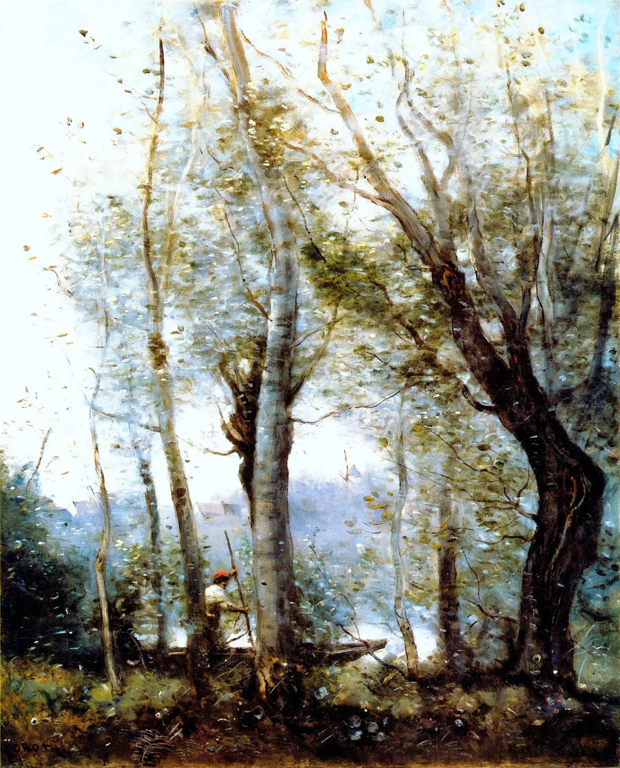 Il barcaiolo che passa dietro gli alberi della riva - Jean-Baptiste Camille Corot