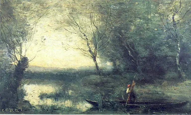 Il barcaiolo, la sera - Jean-Baptiste Camille Corot