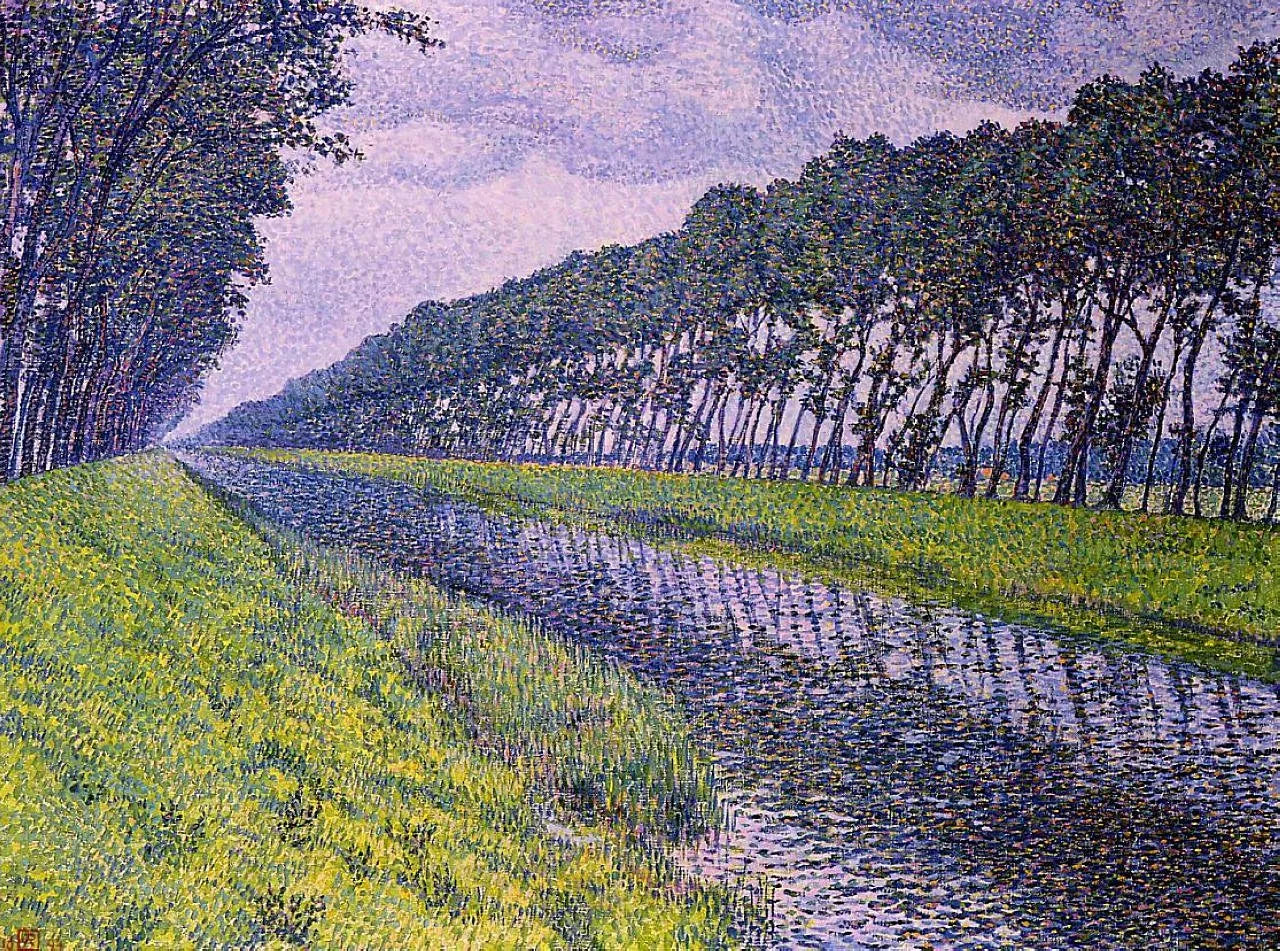 Le canal en Flandre par temps triste - Théo van Rysselberghe image 1 copie peinte à la main à l’huile