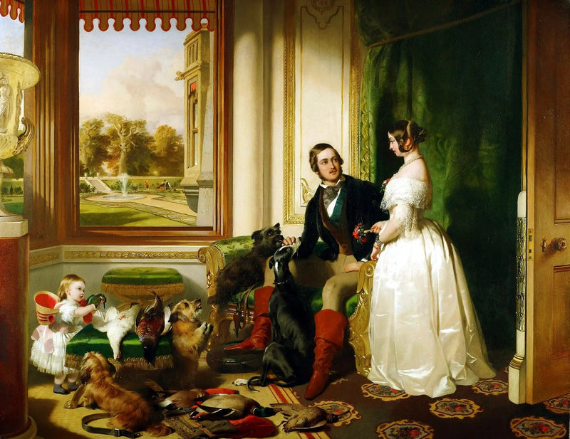 Il castello di Windsor all'epoca moderna; la regina Vittoria, il principe Alberto e Victoria, principessa reale - Edwin Henry Landseer