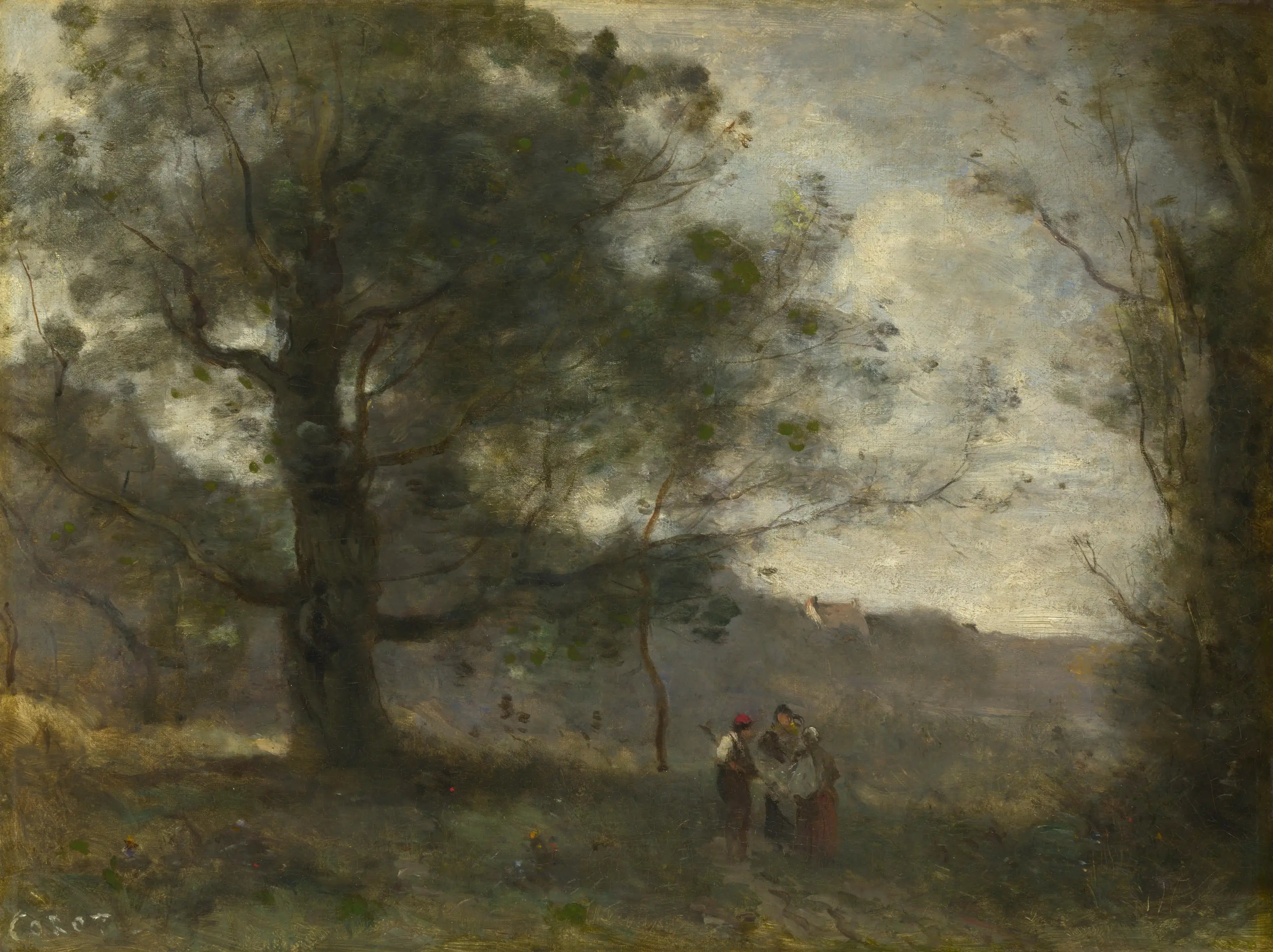 Le Chêne dans la vallée - Jean-Baptiste Camille Corot image 1 reproduction artisanale de tableau