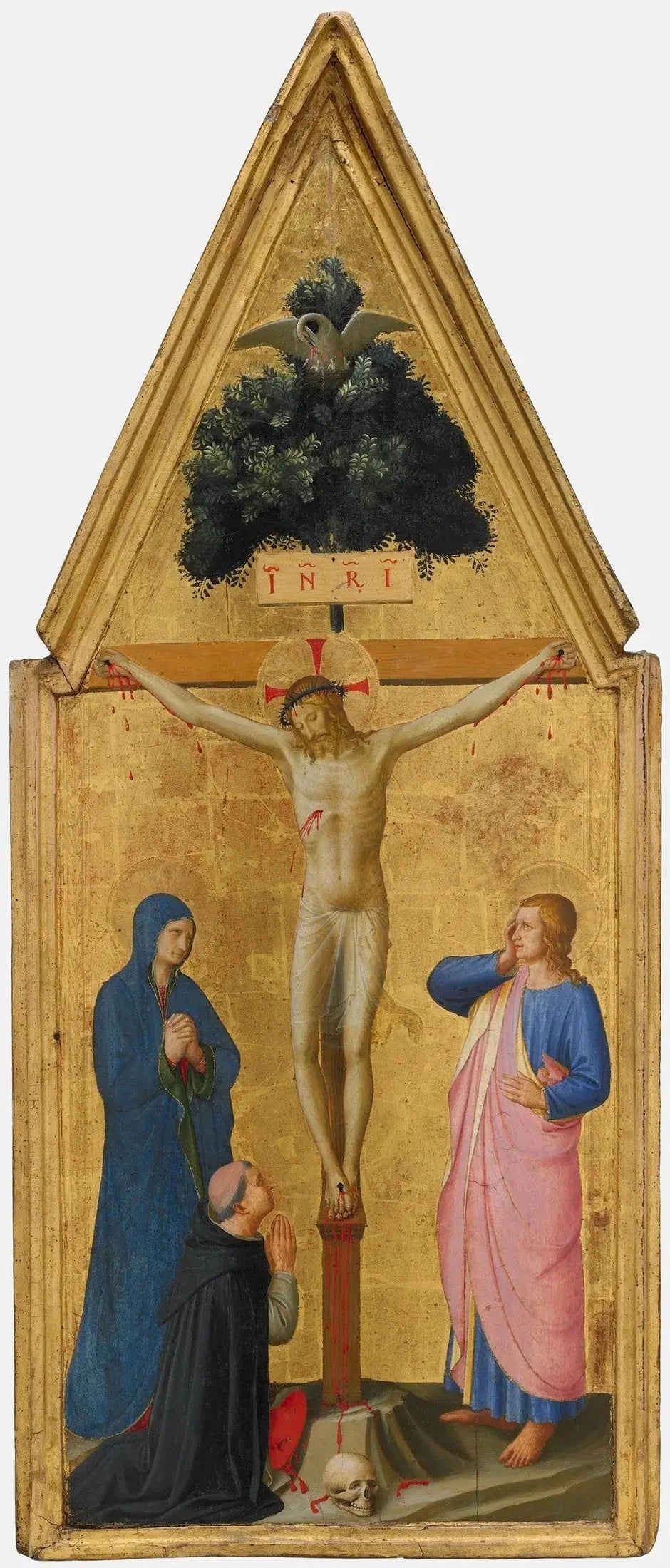 Le Christ en Croix, la Vierge, saint Jean l'Évangéliste et le cardinal Torquemada - Fra Angelico image 1 copie peinte à la main à l’huile