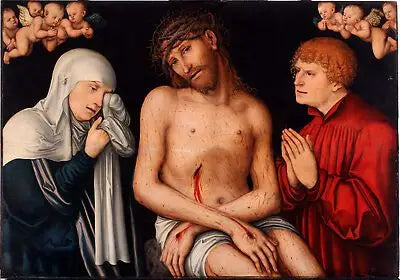 Il Cristo come Uomo delle Dolori affiancato dalla Vergine e da san Giovanni con angeli - Lucas Cranach il Vecchio
