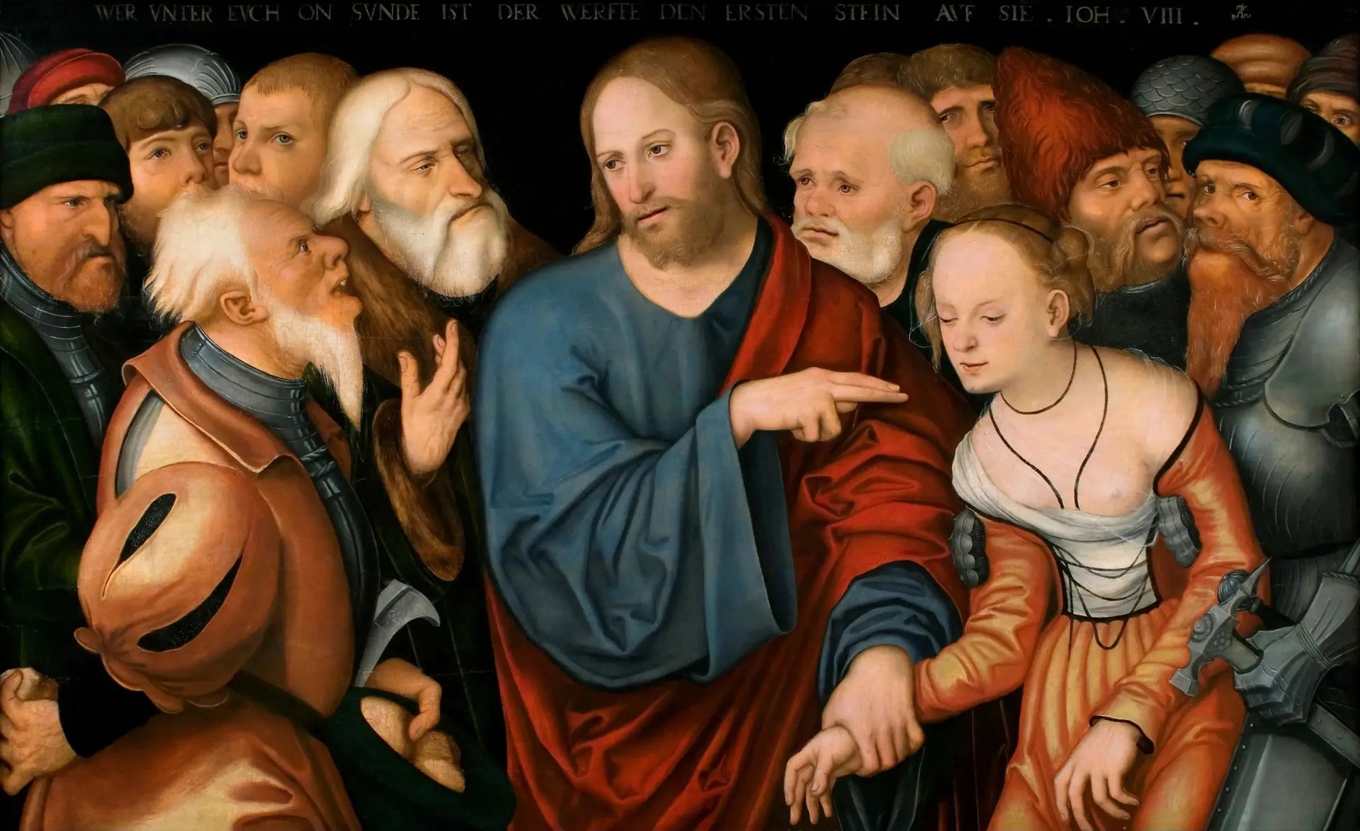 Le Christ et la femme adultère - Lucas Cranach the Elder image 1 copie peinte à la main à l’huile
