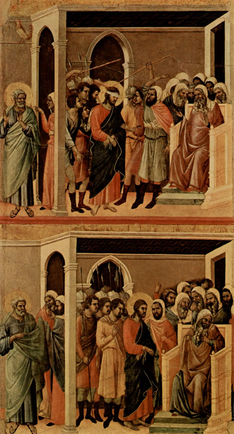 Il Cristo deriso (in alto) ; Il Cristo davanti a Caifa (in basso) - Duccio di Buoninsegna