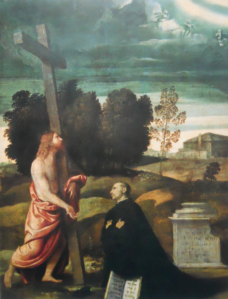 Il Cristo portando la croce davanti a una figura inginocchiata - Alessandro Bonvicino