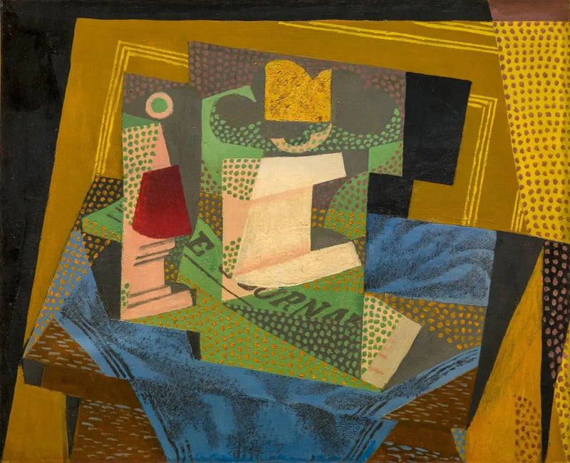 Il piatto di frutta sul tappeto blu - Juan Gris