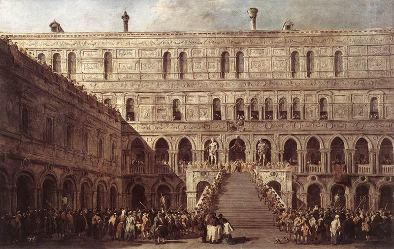 Il incoronazione del doge di Venezia sulla scalinata dei Giganti nel palazzo ducale di Venezia - Francesco Guardi