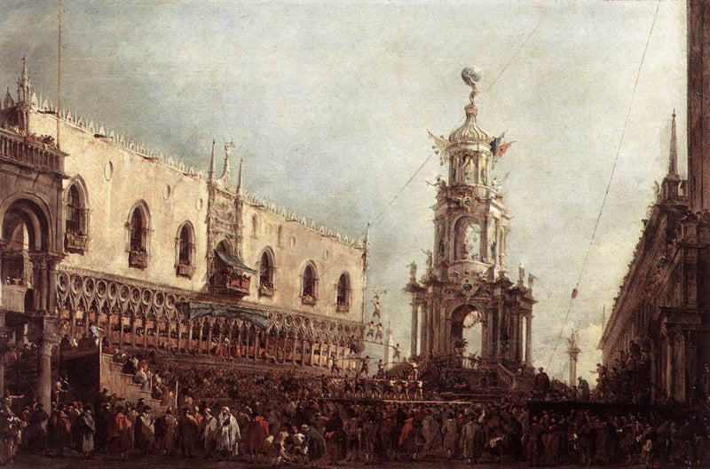Il doge di Venezia assiste alle feste del Giovedì Grasso sulla Piazzetta - Francesco Guardi