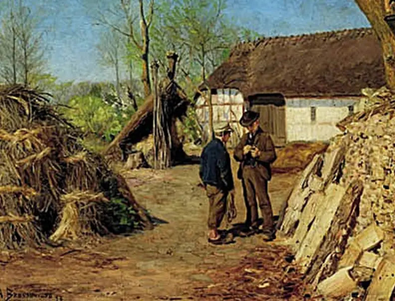 Il figlio di un giovane contadino parla a un giovane contadino. - H. A. Brendekilde