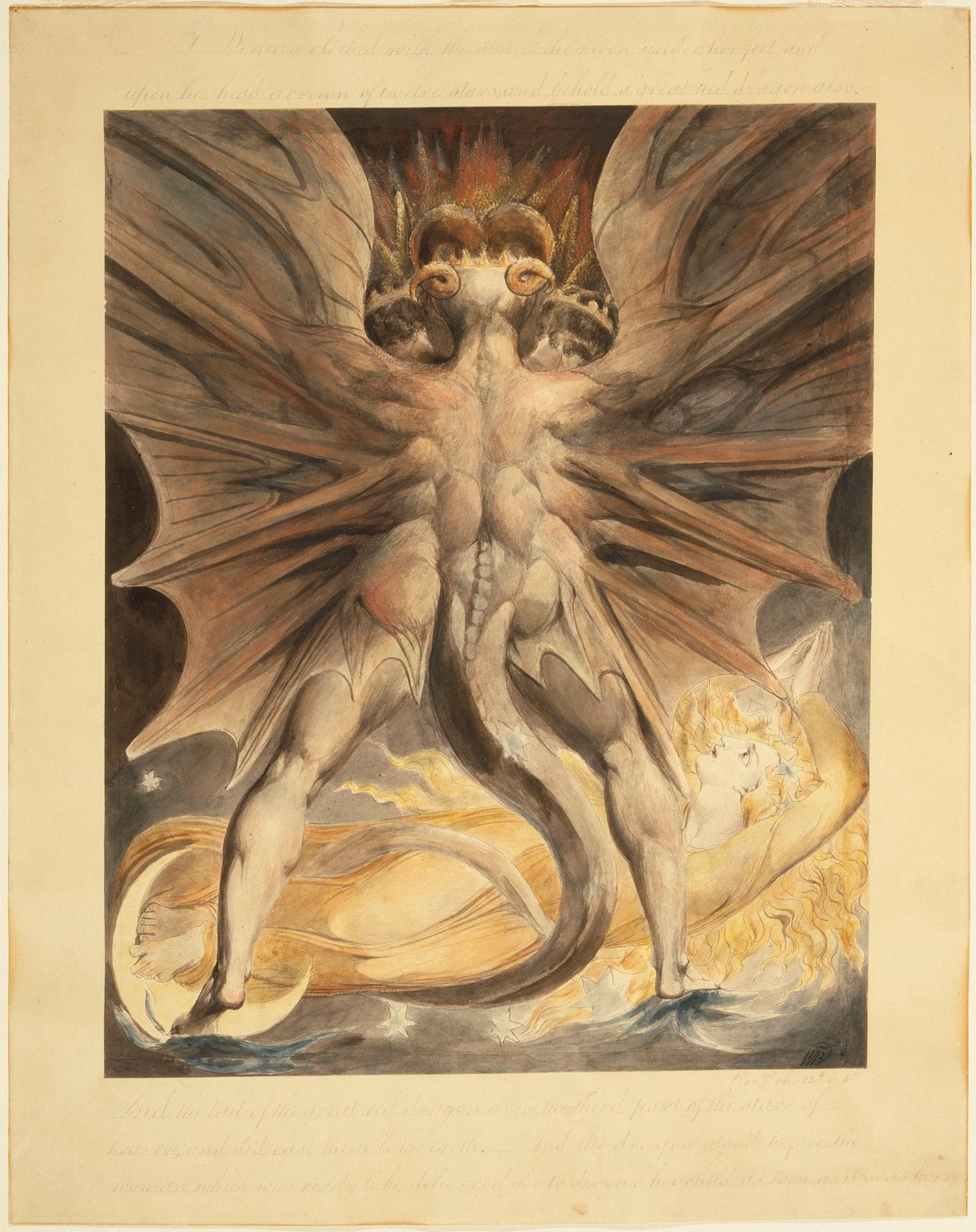 Le grand dragon rouge et la femme vêtue du soleil (Apocalypse 12: 1-4) - William Blake image 1 tableau peint à l’huile sur toile