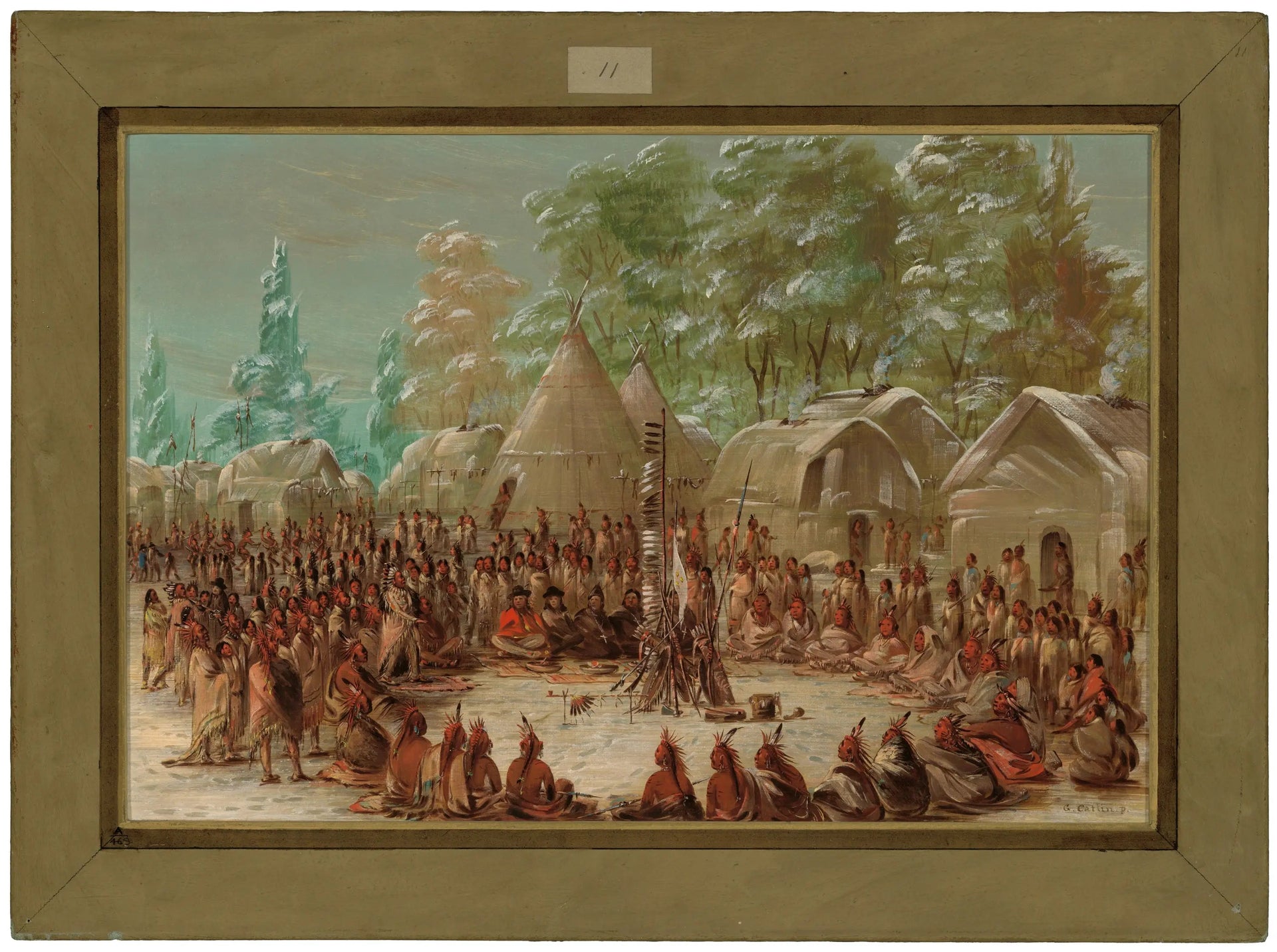 Le groupe de La Salle a festoyé dans le village des Illinois. 2 janvier 1680 - George Catlin image 1 reproduction artisanale de tableau